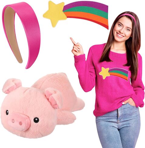 JenPen 3 Pcs Women Rainbow Halloween Costume Accessories Star Large Shooting Star Patch Meteor Rainbow Sweater Patch Stain Pink Headband Pig Stuffed Animal Halloween Cosplay Party Outfit Accessories in Saudi Arabia