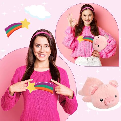 JenPen 3 Pcs Women Rainbow Halloween Costume Accessories Star Large Shooting Star Patch Meteor Rainbow Sweater Patch Stain Pink Headband Pig Stuffed Animal Halloween Cosplay Party Outfit Accessories in Saudi Arabia