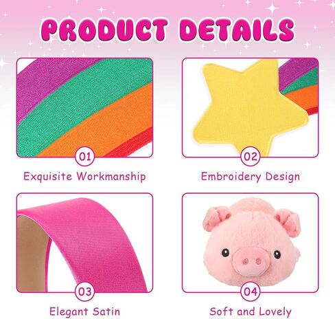 JenPen 3 Pcs Women Rainbow Halloween Costume Accessories Star Large Shooting Star Patch Meteor Rainbow Sweater Patch Stain Pink Headband Pig Stuffed Animal Halloween Cosplay Party Outfit Accessories in Saudi Arabia