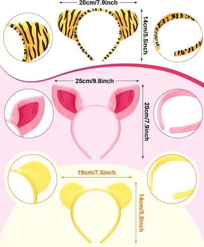 6 Pcs Yellow Bear and Friends Costume Accessories Bear Pig and Tiger Ear Headband, Yellow Pink and Orange Tutu Skirts Animal Ear Costume for Adult Halloween Cosplay Party Supplies in Saudi Arabia