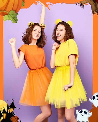 6 Pcs Yellow Bear and Friends Costume Accessories Bear Pig and Tiger Ear Headband, Yellow Pink and Orange Tutu Skirts Animal Ear Costume for Adult Halloween Cosplay Party Supplies in Saudi Arabia