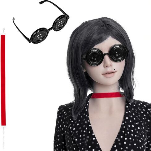 Gothic Costume Prop Round Button Eye Glasses Dragonfly Hair Pin and Key Pendant with Red Velvet Choker (SET B) in Saudi Arabia