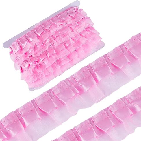 GORGECRAFT 22 Yards 2 Layer Organza Lace Ribbon Pleated Satin Lace Edge Trim 1.6 Inch Wide Red Ruffle Chiffon Edging Trimmings Tulle Fabric for Cloth Applique Embellishment DIY Sewing Crafts in Saudi Arabia