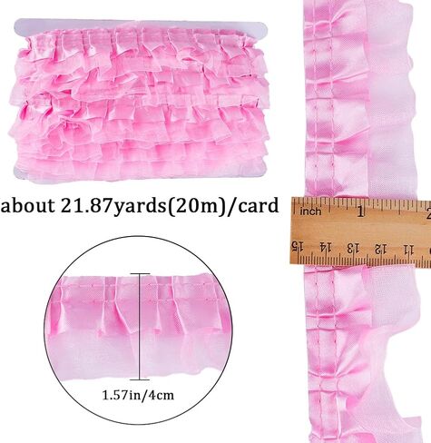 GORGECRAFT 22 Yards 2 Layer Organza Lace Ribbon Pleated Satin Lace Edge Trim 1.6 Inch Wide Red Ruffle Chiffon Edging Trimmings Tulle Fabric for Cloth Applique Embellishment DIY Sewing Crafts in Saudi Arabia