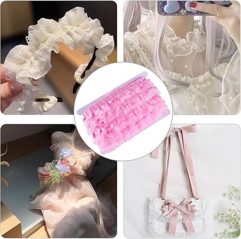 GORGECRAFT 22 Yards 2 Layer Organza Lace Ribbon Pleated Satin Lace Edge Trim 1.6 Inch Wide Red Ruffle Chiffon Edging Trimmings Tulle Fabric for Cloth Applique Embellishment DIY Sewing Crafts in Saudi Arabia