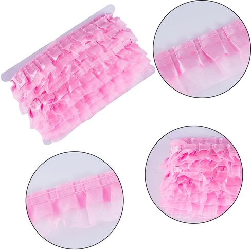 GORGECRAFT 22 Yards 2 Layer Organza Lace Ribbon Pleated Satin Lace Edge Trim 1.6 Inch Wide Red Ruffle Chiffon Edging Trimmings Tulle Fabric for Cloth Applique Embellishment DIY Sewing Crafts in Saudi Arabia