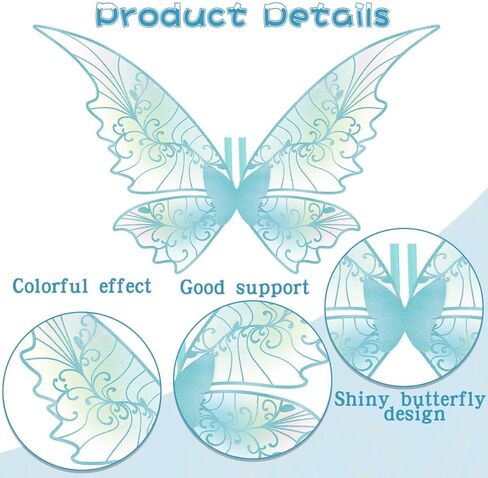 Fairy Wings Costume Set for Adult Women, Butterfly Hair Clips Elf Ears Garland Wand Gloves Glitter Halloween Party in Kuwait