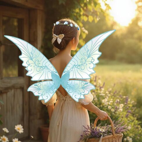 Fairy Wings Costume Set for Adult Women, Butterfly Hair Clips Elf Ears Garland Wand Gloves Glitter Halloween Party in Kuwait