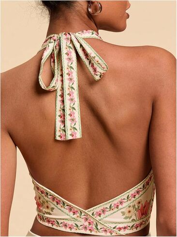 GORGLITTER Women's Floral Boho Cropped Halter Top Open Back Backless Western 2025 Going Out Tops in Saudi Arabia