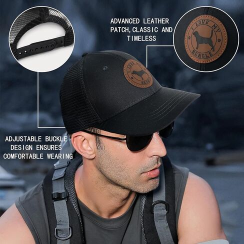 Dog Leather Patch Trucker Hat Gift - Adjustable Baseball Caps Men Women Meshback Caps, Plastics Snapback Trucker Hats in Saudi Arabia