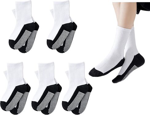 Boys Girls White Grip Socks With Grippers 1-12Y Unisex Toddler Kids Non Slip Trampoline Hospital Yoga Floor Crew Socks in Kuwait
