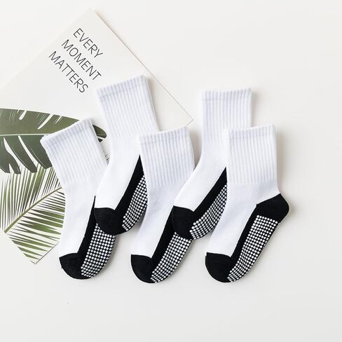 Boys Girls White Grip Socks With Grippers 1-12Y Unisex Toddler Kids Non Slip Trampoline Hospital Yoga Floor Crew Socks in Kuwait