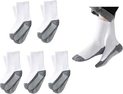 Boys Girls White Grip Socks With Grippers 1-12Y Unisex Toddler Kids Non Slip Trampoline Hospital Yoga Floor Crew Socks in Kuwait