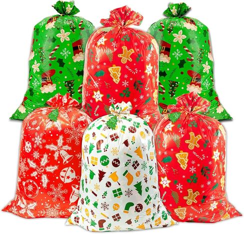 2pcs Large Christmas Gift Bags, Jumbo Holiday Drawstring Gift Bags 36" x 49" Giant Plastic Reusable Present Wrap Bags with Gift Tag Cards for Big Xmas Presents Party Decorations Holiday Gift Giving in Kuwait