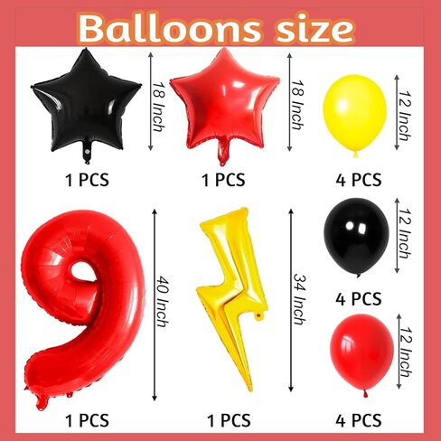 6 بالون رقم عيد ميلاد ديكورات الحفلات الأحمر البالونات الصفراء الأسود البالونات الذهب البرق للأطفال كرار كاريكاتورية ديكورات الحزب in Kuwait