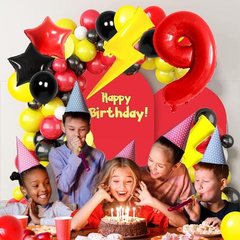 6 بالون رقم عيد ميلاد ديكورات الحفلات الأحمر البالونات الصفراء الأسود البالونات الذهب البرق للأطفال كرار كاريكاتورية ديكورات الحزب in Kuwait