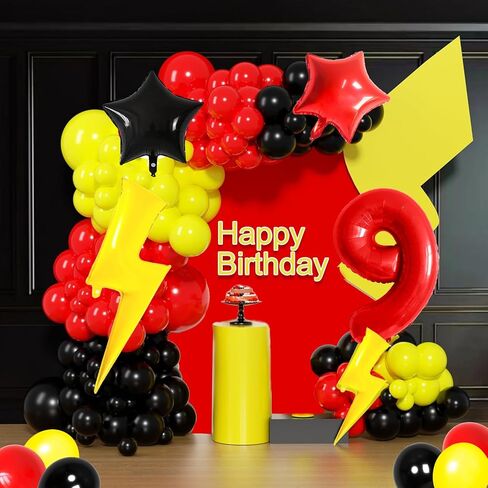6 بالون رقم عيد ميلاد ديكورات الحفلات الأحمر البالونات الصفراء الأسود البالونات الذهب البرق للأطفال كرار كاريكاتورية ديكورات الحزب in Kuwait