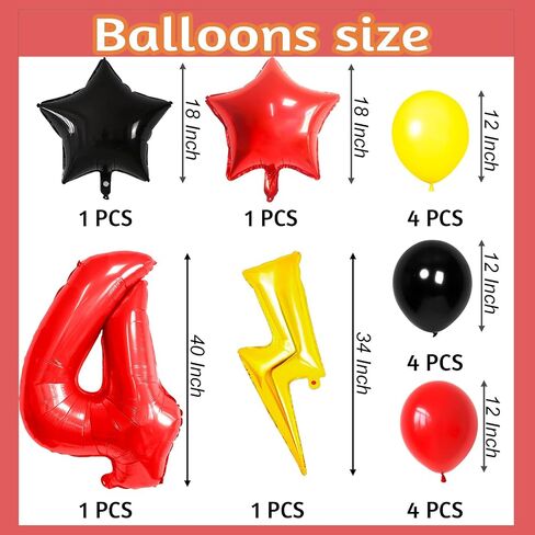 6 Balloon Number Birthday Party Decorations Red Black Yellow Balloons Gold Lightning Balloons for Kids Cartoon Theme Party Decorations Boy Girls Birthday Balloon in Kuwait
