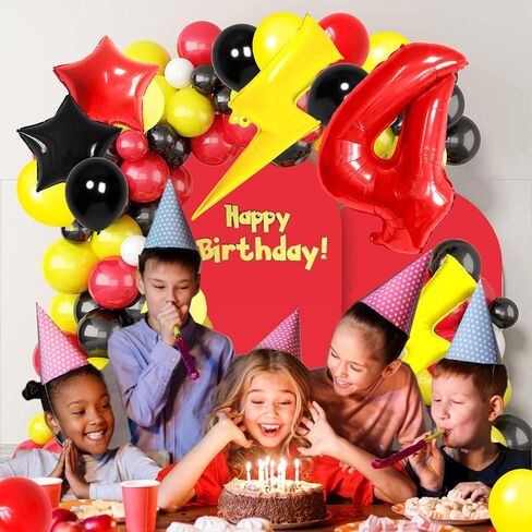 6 Balloon Number Birthday Party Decorations Red Black Yellow Balloons Gold Lightning Balloons for Kids Cartoon Theme Party Decorations Boy Girls Birthday Balloon in Kuwait