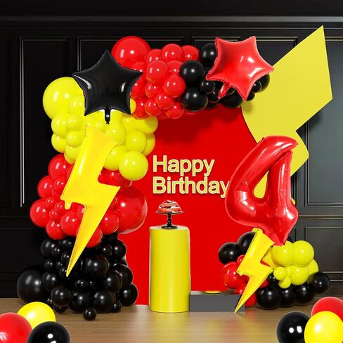 6 Balloon Number Birthday Party Decorations Red Black Yellow Balloons Gold Lightning Balloons for Kids Cartoon Theme Party Decorations Boy Girls Birthday Balloon in Kuwait