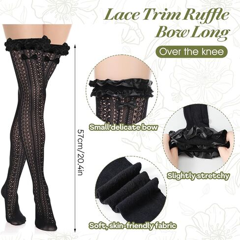 2 Pairs Thigh High Stockings Lace Satin Bow Stockings Women Tight Hosiery Over Knee Long Stocking in Saudi Arabia