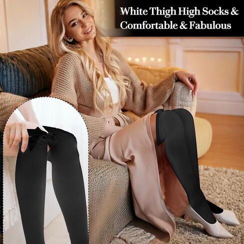 2 Pairs Thigh High Stockings Lace Satin Bow Stockings Women Tight Hosiery Over Knee Long Stocking in Saudi Arabia