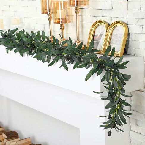 Giegxin 2 Pcs Total 10 ft Artificial Olive Leaf Vine Artificial Garland Hanging Green Vine with Fake Fruits Greenery Olive Leaves Decor for Wedding Backdrop Home Office Garden Wall Door in Saudi Arabia