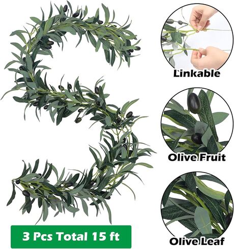 Giegxin 2 Pcs Total 10 ft Artificial Olive Leaf Vine Artificial Garland Hanging Green Vine with Fake Fruits Greenery Olive Leaves Decor for Wedding Backdrop Home Office Garden Wall Door in Saudi Arabia