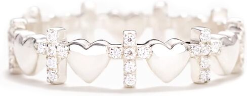 Story Jewellery Cross Ring for Love, Silver Matching Couple Cross Rings for Women, Inspirational Pray Cross Heart Religious Christian Faith Jewelry Gifts for Her, Pray Through it Ring for Wife, Valentines Day Gift Ring for Women in Saudi Arabia