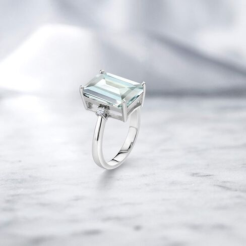 Gem Stone King 925 Sterling Silver Sky Blue Simulated Aquamarine and White Created Sapphire Ring For Women (6.72 Cttw, Emerald Cut 14x10MM, Gemstone Birthstone, Available In Size 5, 6, 7, 8, 9) in Saudi Arabia