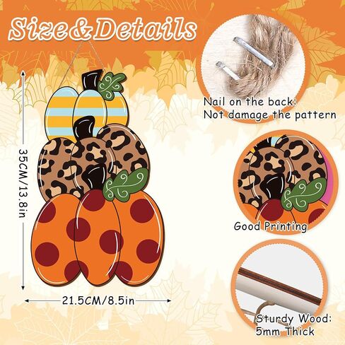 Whaline Fall Pumpkin Wood Front Door Sign Autumn Thanksgiving Wooden Hanging Sign Pumpkin Welcome Sign for Harvest Indoor Outdoor Home Porch Wall Decor in Saudi Arabia
