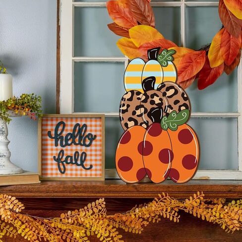 Whaline Fall Pumpkin Wood Front Door Sign Autumn Thanksgiving Wooden Hanging Sign Pumpkin Welcome Sign for Harvest Indoor Outdoor Home Porch Wall Decor in Saudi Arabia