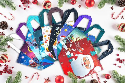 9Pcs Christmas Gift Bags, Christmas Tote Bags with Handles, Reusable Non-Woven Shopping Bags for Xmas Gifts Wrapping Holiday Party Supplies, 12.8"×9.8"×6.7" in Kuwait