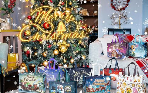9Pcs Christmas Gift Bags, Christmas Tote Bags with Handles, Reusable Non-Woven Shopping Bags for Xmas Gifts Wrapping Holiday Party Supplies, 12.8"×9.8"×6.7" in Kuwait