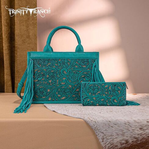 Trinity Ranch Tote Bags for Women Floral Tooled Fringe with Wallet Set in Saudi Arabia