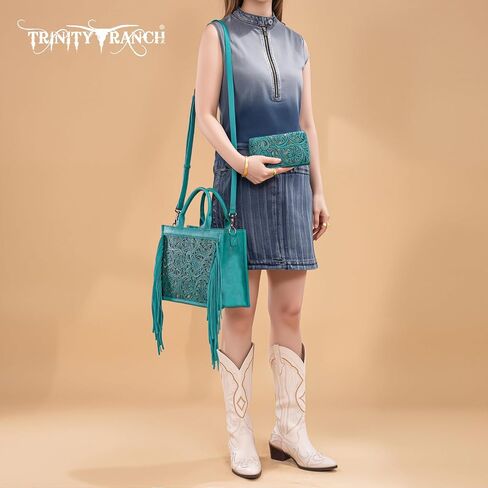 Trinity Ranch Tote Bags for Women Floral Tooled Fringe with Wallet Set in Saudi Arabia