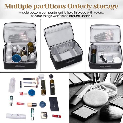 Portable Cosmetic Bag with Lock, Large Capacity Travel Makeup Case Organizer, Waterproof Makeup Bags for Girls Traveling With Handle and Divider Makeup Bag…(Black) in Kuwait