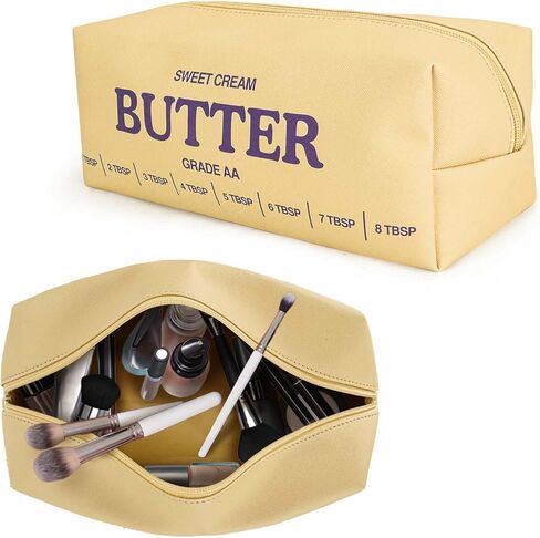 حقيبة مكياج صفراء لطيفة من دادوب، حقائب مستحضرات تجميل للسفر، حقائب أدوات الزينة المضحكة بالزبدة، حقيبة مكياج فريدة من نوعها من الجلد مع سحاب للفتيات والأولاد والنساء، هدايا مزحة لمحبي الزبدة in Kuwait