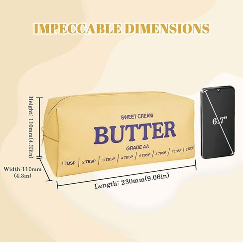 حقيبة مكياج صفراء لطيفة من دادوب، حقائب مستحضرات تجميل للسفر، حقائب أدوات الزينة المضحكة بالزبدة، حقيبة مكياج فريدة من نوعها من الجلد مع سحاب للفتيات والأولاد والنساء، هدايا مزحة لمحبي الزبدة in Kuwait