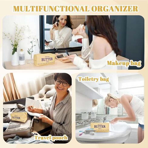 حقيبة مكياج صفراء لطيفة من دادوب، حقائب مستحضرات تجميل للسفر، حقائب أدوات الزينة المضحكة بالزبدة، حقيبة مكياج فريدة من نوعها من الجلد مع سحاب للفتيات والأولاد والنساء، هدايا مزحة لمحبي الزبدة in Kuwait