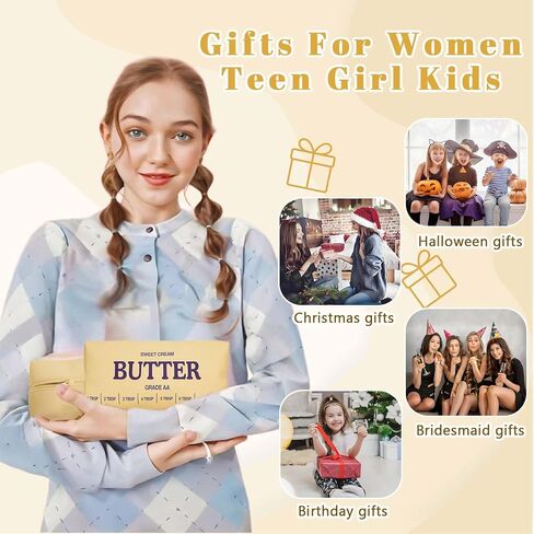 حقيبة مكياج صفراء لطيفة من دادوب، حقائب مستحضرات تجميل للسفر، حقائب أدوات الزينة المضحكة بالزبدة، حقيبة مكياج فريدة من نوعها من الجلد مع سحاب للفتيات والأولاد والنساء، هدايا مزحة لمحبي الزبدة in Kuwait