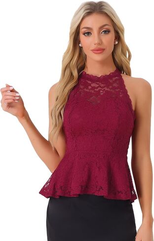 أليجرا K Peplum قمم الدانتيل للمرأة تكدرت محض كوكتيل بلا أكمام الرسن تانك الأعلى in Saudi Arabia