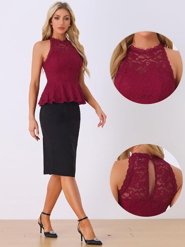 أليجرا K Peplum قمم الدانتيل للمرأة تكدرت محض كوكتيل بلا أكمام الرسن تانك الأعلى in Saudi Arabia