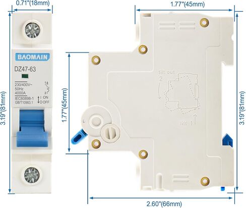 Baomain Miniature Circuit Breaker DZ47-63 C25 AC 230V 25Amp 1 Pole DIN Rail Mounting in Saudi Arabia