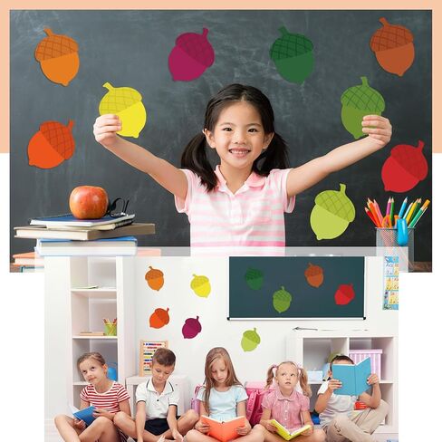 Geyee 108 Pcs Acorn Cutouts Paper Fall Thanksgiving Bulletin Board Cutouts Classroom Decorations Assorted Color Acorn Shaped Die Cut for Teachers Kids DIY Craft School Bulletin Board Decor in Saudi Arabia