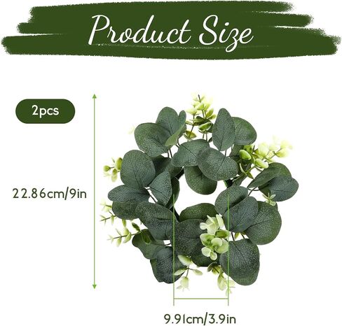 2 pcs Artificial Eucalyptus Wreaths, 9Inch Small Faux Kitchen Cabinet Eucalyptus Leaves Greenery Garland Mini Farmhouse Wreath for Indoor Door Wall Window Tabletop Dining Chairs Decor in Saudi Arabia