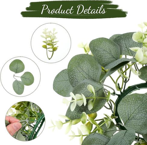2 pcs Artificial Eucalyptus Wreaths, 9Inch Small Faux Kitchen Cabinet Eucalyptus Leaves Greenery Garland Mini Farmhouse Wreath for Indoor Door Wall Window Tabletop Dining Chairs Decor in Saudi Arabia