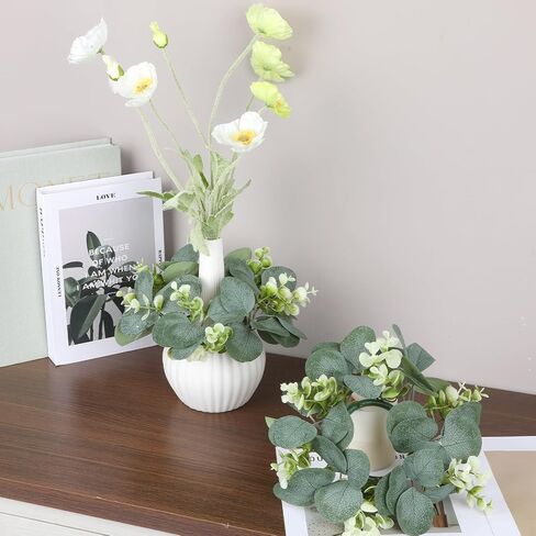 2 pcs Artificial Eucalyptus Wreaths, 9Inch Small Faux Kitchen Cabinet Eucalyptus Leaves Greenery Garland Mini Farmhouse Wreath for Indoor Door Wall Window Tabletop Dining Chairs Decor in Saudi Arabia