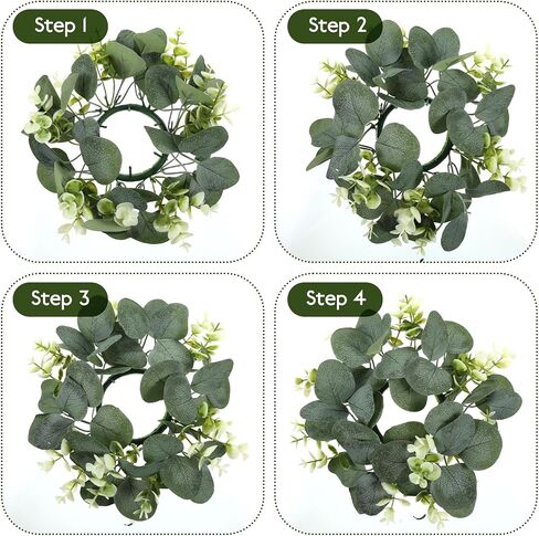 2 pcs Artificial Eucalyptus Wreaths, 9Inch Small Faux Kitchen Cabinet Eucalyptus Leaves Greenery Garland Mini Farmhouse Wreath for Indoor Door Wall Window Tabletop Dining Chairs Decor in Saudi Arabia