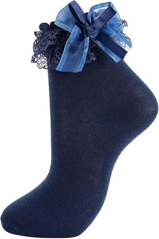 Womens Ruffle Socks with Bow Cute Frilly Lace Ankle Socks Adult Fancy Dress Sock Princess Lolita Bobby Sock Big Girls in Kuwait